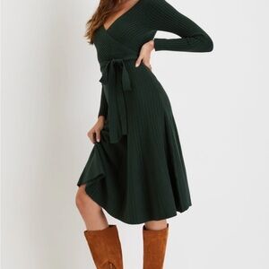 Lulus emerald green skater midi sweater dress